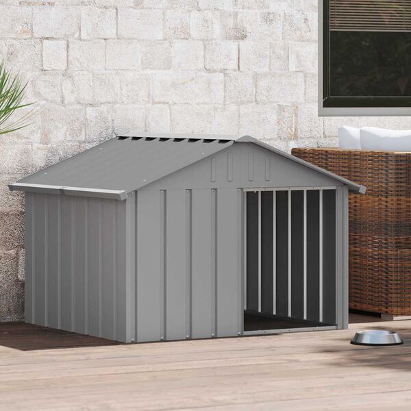 vidaXL Casota para c&atilde;es 116,5x103x81,5 cm a&ccedil;o galvanizado cinzento