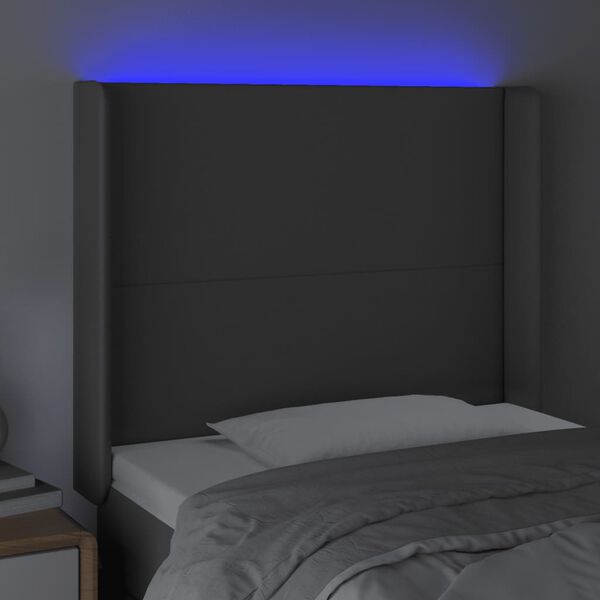 vidaXL Cabeceira cama c/ LED 93x16x118/128cm couro artificial cinzento