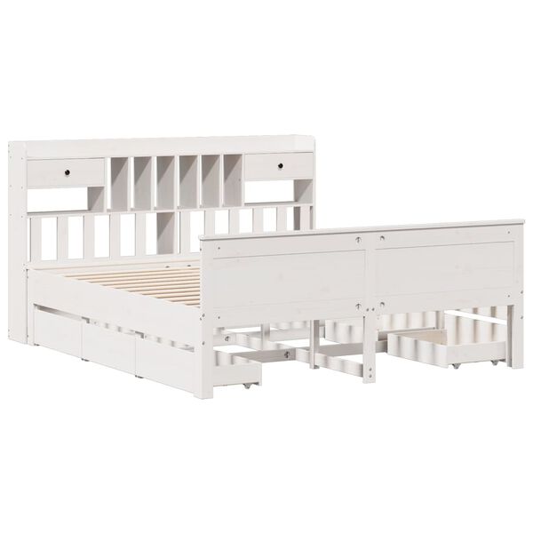 vidaXL Cama com estante sem colch&atilde;o 180x200 cm pinho maci&ccedil;o branco
