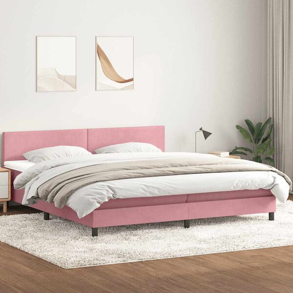 vidaXL Cama com molas/colch&atilde;o 180x210 cm veludo Rosa
