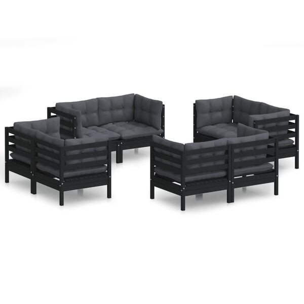 vidaXL 8 pcs conj. lounge de jardim com almofadões antracite pinho