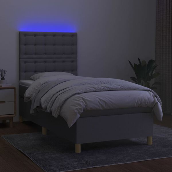 vidaXL Cama box spring c/ colch&atilde;o e LED 100x200 cm tecido cinza-claro