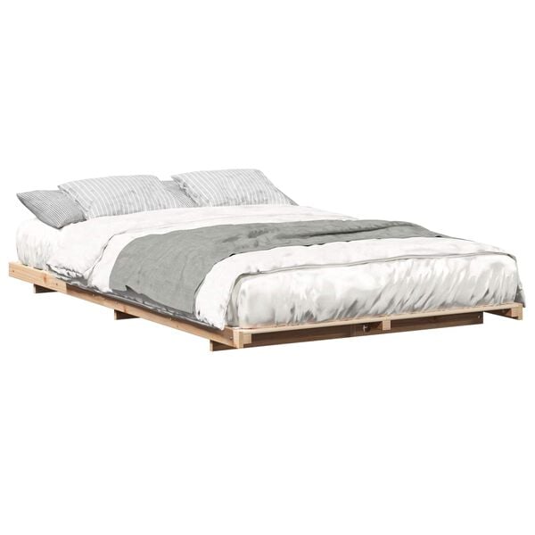 vidaXL Estrutura de cama de ch&atilde;o Castanho 135 x 190 cm