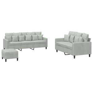 vidaXL 3 pcs conjunto de sof&aacute;s com almofad&otilde;es veludo cinzento-claro