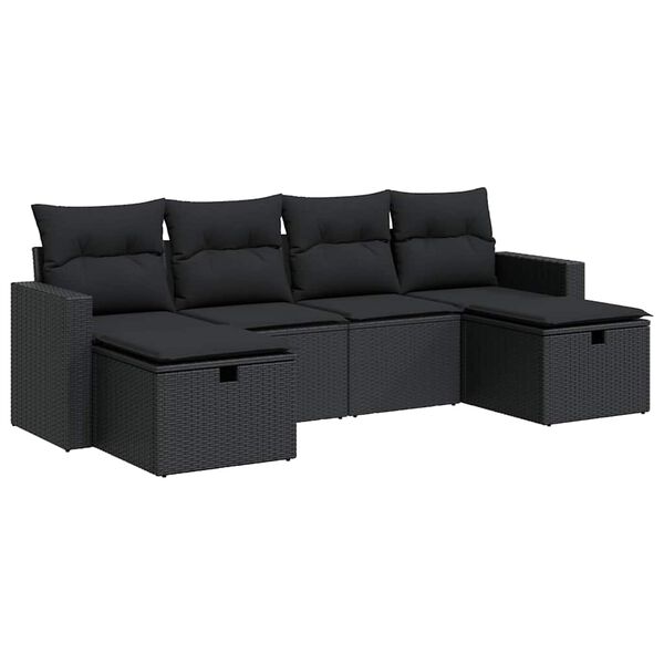vidaXL 6 pcs conjunto sof&aacute;s de jardim c/ almofad&otilde;es vime PE preto