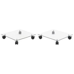 vidaXL Bases com rodas p/ vasos 2 pcs vidro temperado 35x35cm quadrado
