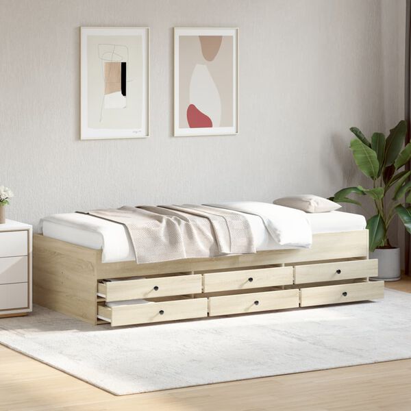 vidaXL Sofá-cama com gavetas sem colchão 100x200 cm carvalho sonoma