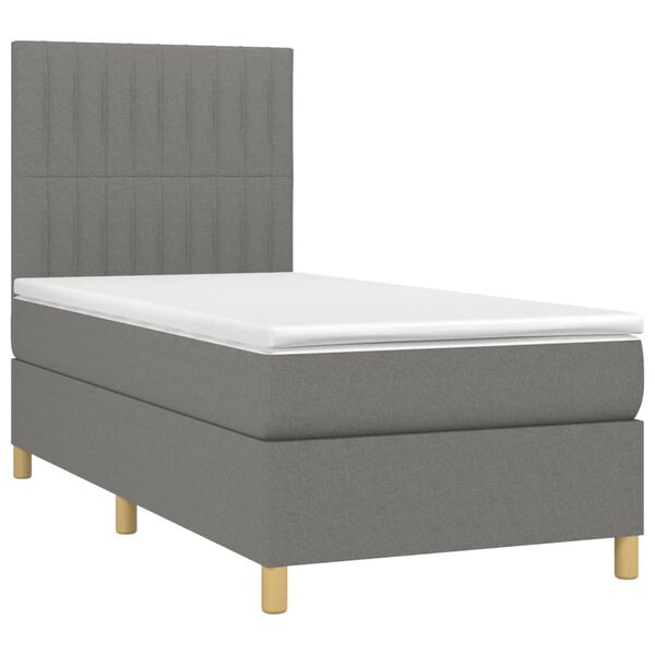 vidaXL Cama box spring c/ colch&atilde;o e LED 80x200 cm tecido cinza-escuro