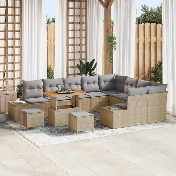vidaXL Conjunto de Sof&aacute; de Jardim 12 pcs Bege Rattan Sint&eacute;tico