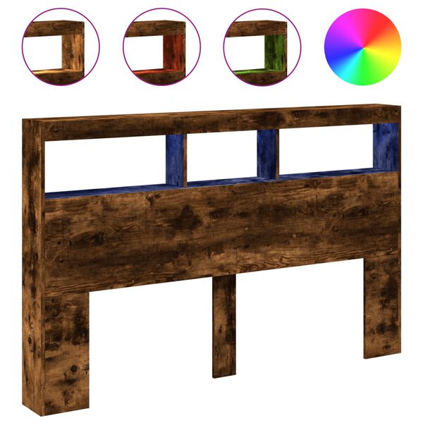 vidaXL Arm&aacute;rio de cabeceira c/ luzes LED 160x17x102 cm carvalho fumado