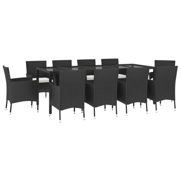 vidaXL 11 pcs conjunto de jantar p/ jardim c/ almofad&otilde;es vime PE preto
