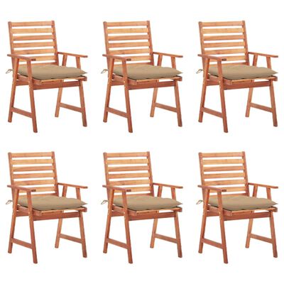 vidaXL Cadeiras de jantar p/ jardim 6 pcs c/ almofadões acácia maciça
