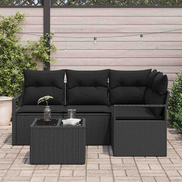 vidaXL Conjunto de Sof&aacute;s com almofada 5 pcs Preto vime PE