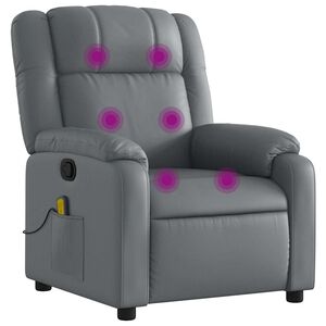 vidaXL Poltrona de massagens reclin&aacute;vel couro artificial cinzento