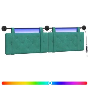 vidaXL Cabeceira suspensa Com luz LED Turquesa Veludo