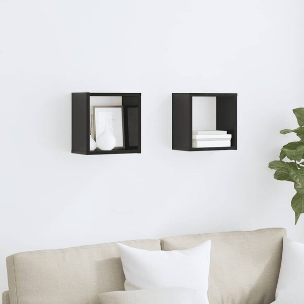 vidaXL Prateleiras parede forma de cubo 2 pcs 26x15x26 cm preto brilh.