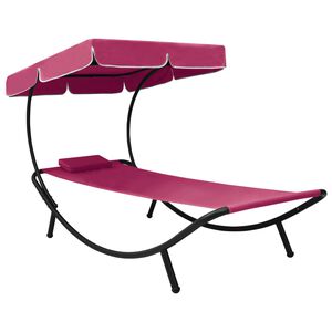 vidaXL Espregui&ccedil;adeira com toldo e almofada rosa