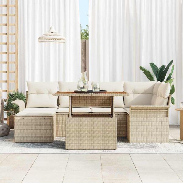 vidaXL Conjunto de Sof&aacute; de Jardim 7 pcs Bege Rattan Sint&eacute;tico