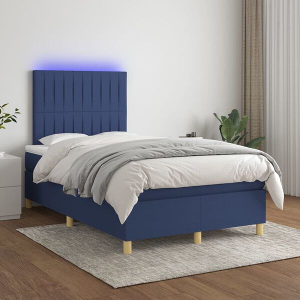 vidaXL Cama box spring c/ colch&atilde;o e LED 120x200 cm tecido azul