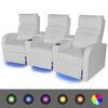 vidaXL Poltrona reclin&aacute;vel LED 3 lugares, couro artificial, branco