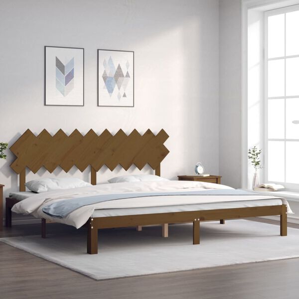 vidaXL Estrutura cama c/ cabeceira 200x200cm maci&ccedil;o castanho-mel