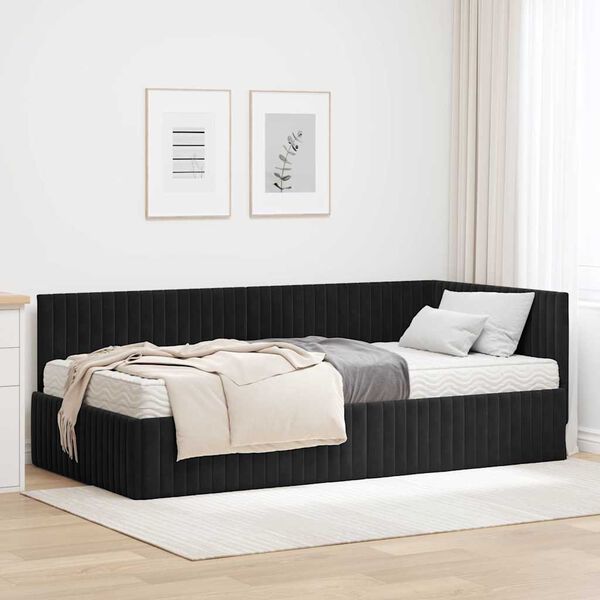 vidaXL Estrutura de Cama de Canto com Colch&atilde;o 2 pcs Preto Veludo