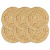 vidaXL Individuais de mesa 6 pcs em juta liso 38 cm redondo natural