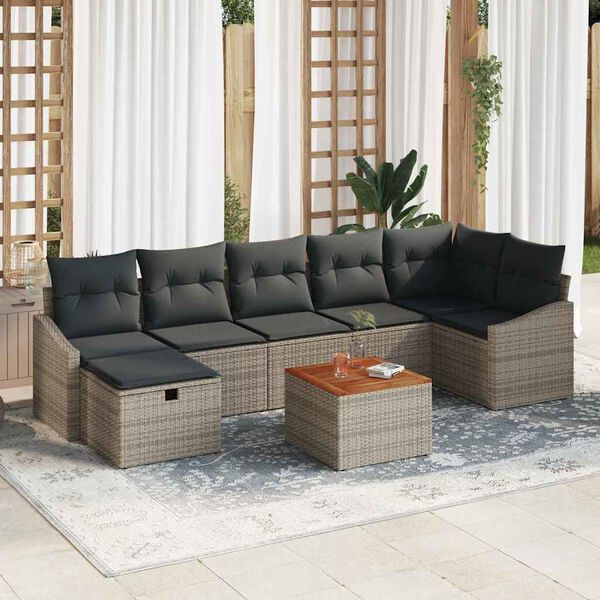 vidaXL Conjunto de Sof&aacute; de Jardim 8 pcs Cinzeto Rattan Sint&eacute;tico