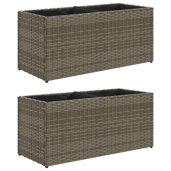 vidaXL Canteiro jardim com 2 vasos 2pcs 72x30x32 cm vime PE cinzento