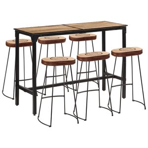 vidaXL 7 pcs conj. de bar madeira de mangueira &aacute;spera maci&ccedil;a e metal