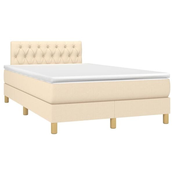 vidaXL Cama box spring c/ colch&atilde;o e LED 120x190 cm tecido cor creme