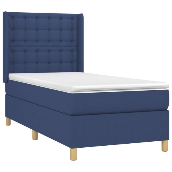 vidaXL Cama box spring c/ colch&atilde;o e LED 90x190 cm tecido azul