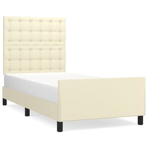 vidaXL Estrutura de cama c/ cabeceira couro artificial 90x190 cm creme