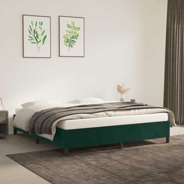 vidaXL Estrutura de cama sem colch&atilde;o 180x200 cm veludo verde-escuro