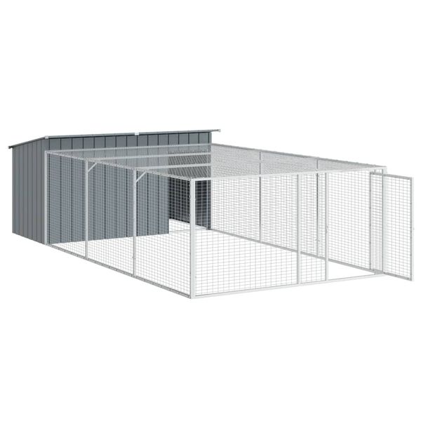 vidaXL Casota para c&atilde;es com corredor antracite 197x396x110 cm a&ccedil;o galvanizado