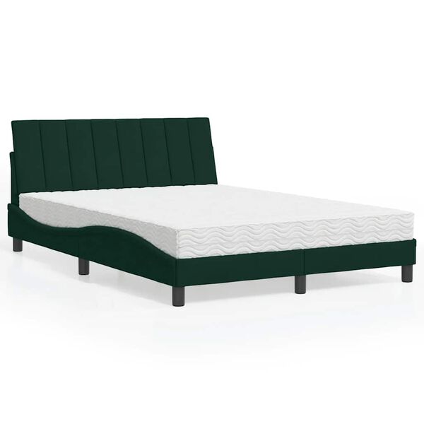 vidaXL Cama com colch&atilde;o Hanko 140x200 cm veludo verde-escuro