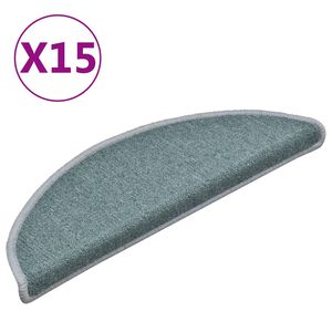 vidaXL Tapetes de escada 15 pe&ccedil;as 56x17x3 cm azul-marinho semicircular