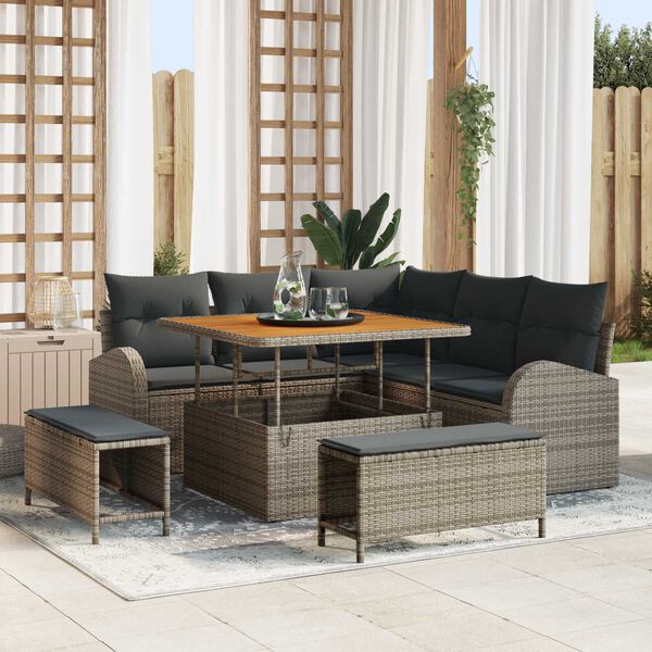 vidaXL Conjunto de Sof&aacute; de Jardim 8 pcs Cinzeto Rattan Sint&eacute;tico