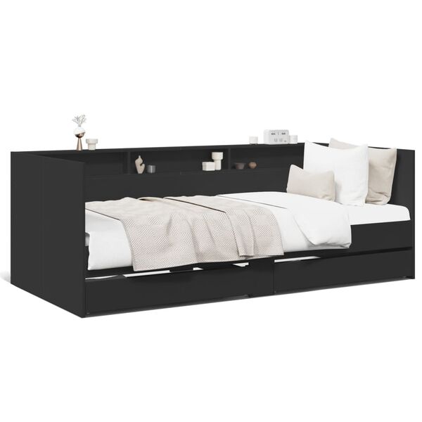 vidaXL Sof&aacute;-cama com gavetas sem colch&atilde;o 90x190 cm preto