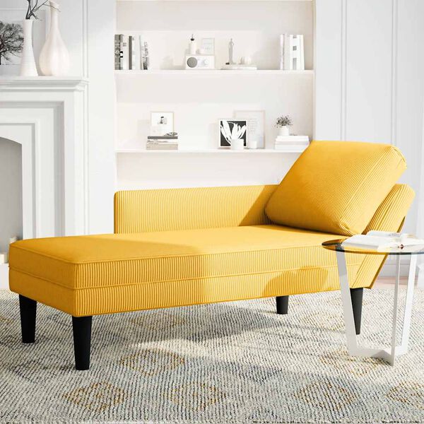vidaXL Chaise lounge com almofada tecido corduroy amarela claro