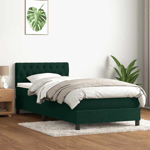 vidaXL Cama com molas/colch&atilde;o 100x220 cm veludo verde-escuro