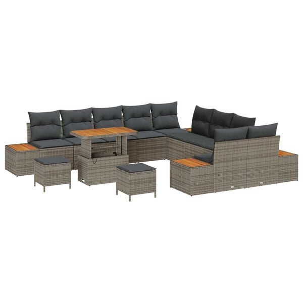 vidaXL Conjunto de Sof&aacute; de Jardim 13 pcs Cinzeto Rattan Sint&eacute;tico