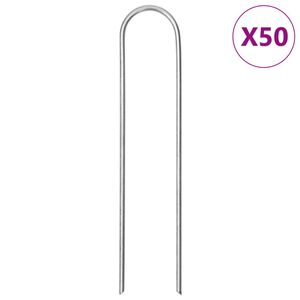 vidaXL Estacas de ch&atilde;o em forma de U 50 pcs 15x3,5 cm a&ccedil;o galvanizado