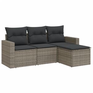 vidaXL 4 pcs conjunto sof&aacute;s de jardim c/ almofad&otilde;es vime PE cinzento