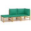 vidaXL 3 pcs conjunto lounge de jardim bambu c/ almofad&otilde;es verdes