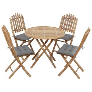 vidaXL 5 pcs conj. de jantar dobr&aacute;vel c/ almofad&otilde;es p/ exterior bambu