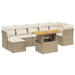 vidaXL 8 pcs conjunto de sof&aacute;s p/ jardim com almofad&otilde;es vime PE bege