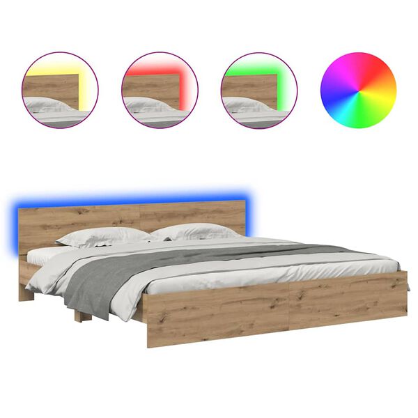 vidaXL Estrutura da Cama com cabeceira Carvalho Artesanal 200 x 200 cm