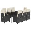 vidaXL 9 pcs conjunto de jantar p/ jardim c/ almofad&otilde;es vime PE preto