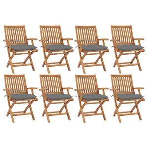 vidaXL Cadeiras de jardim dobr&aacute;veis c/ almofad&otilde;es 8 pcs teca maci&ccedil;a